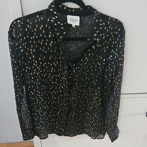 Sezane Black Blouse with Gold Accents